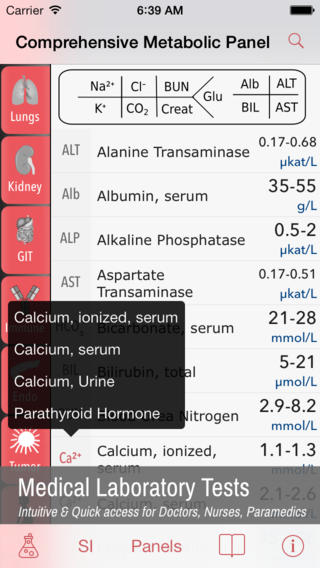 Labgear Medical Lab Values Reference Guide Mobile App